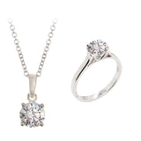 Ella Sterling Silver Round Cubic Zirconia Solitaire Necklace Earring And Ring Set