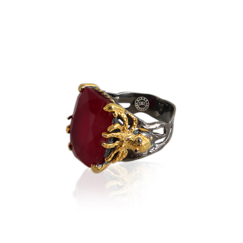 Handmade Sterling Silver Ring With Enhanced Ruby
