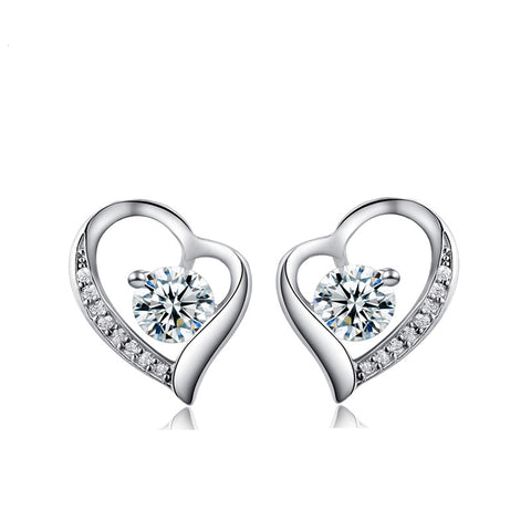 Ella Love Heart-Shaped Trendy Simple White Sterling Silver Stud Earrings
