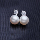 Pearl drop round stud earrings in sterling silver