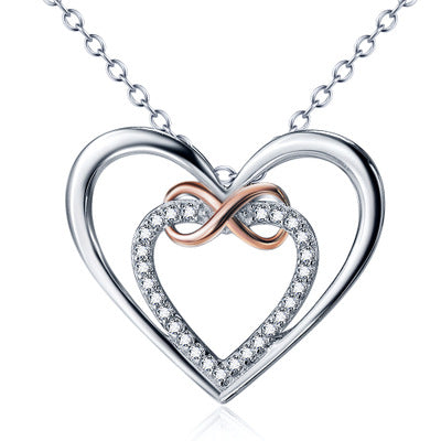 Ella Trendy Infinite Double Heart White Sterling Silver Necklace