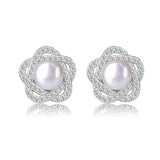 Ella micro setting half round  pearl sterling silver stud earrings