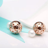 Ella star round shell pearl rose gold sterling silver stud earrings