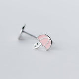 Ella pink umbrella enamel sterling silver stud earrings