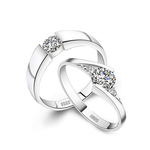 Ella white round CZ curve sterling silver wedding promise ring
