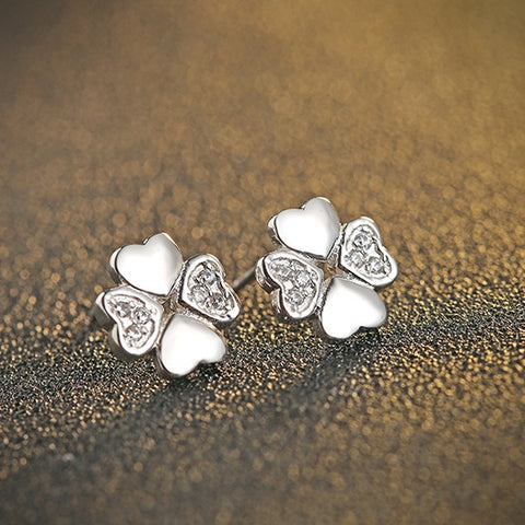 Ella four-leaf clover white sterling silver stud earrings