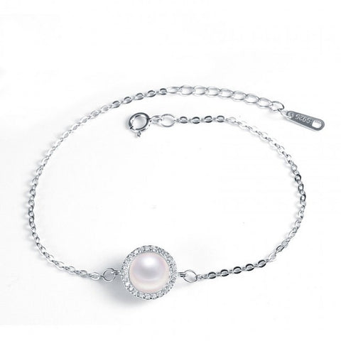 Timeless pearl sun flower CZ bracelet in sterling silver