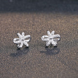 Ella crystal flower white/rose  earrings in sterling silver