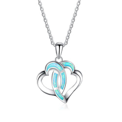 Ella Double Love Hearts Created Opal Sterling Silver Valentine Necklace