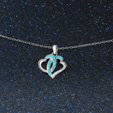 Ella Double Love Hearts Created Opal Sterling Silver Valentine Necklace