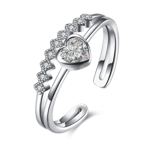 Ella Heart CZ Hollow Sterling Silver Adjustable Ring