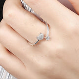 Ella Heart Flower CZ Sterling Silver Adjustable Ring