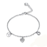 Ella Sweet Pearl Heart Circle Pendant CZ Bracelet