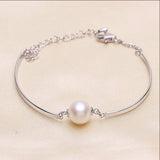 Ella flawless round white pearl white sterling silver cuff bracelet
