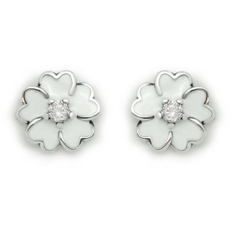 Ella White Daisy Sterling Silver Stud Flower Earrings