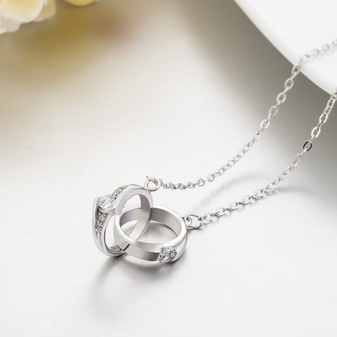 Ella Fashion Double Love Knot White CZ Sterling Silver Necklace