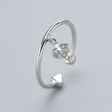 Ella Fashionable Simple Heart Elegant Sterling Silver Adjustable Ring
