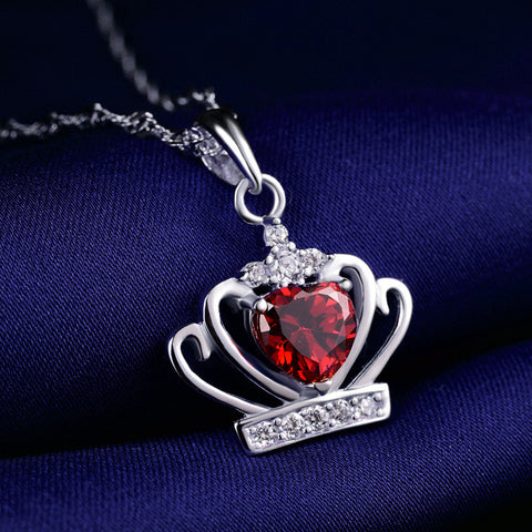 Ella Sweet Crown Heart Red CZ Sterling Silver Pendant