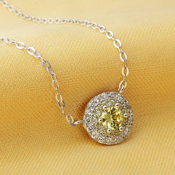 Ella yellow round circle CZ sterling silver necklace