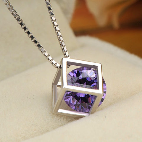 Ella Happy Cube Purple Sterling Silver Magic  Necklace