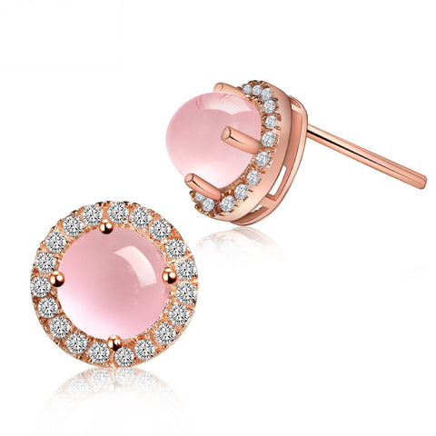 Ella genuine pink rose quartz sterling silver stud earrings