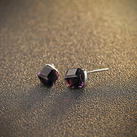 Ella Dark Purple Cube Sterling Silver Stud Earrings
