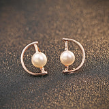 Ella D-shape White Shell Pearl Sterling Silver Stud Earrings