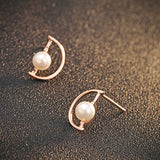 Ella D-shape White Shell Pearl Sterling Silver Stud Earrings