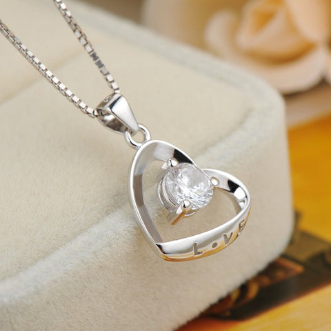 Ella Romantic Heart Love White Sterling Silver  Necklace