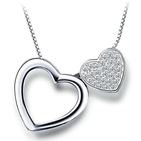 Ella love double hearts sterling silver micro setting rotated pendant